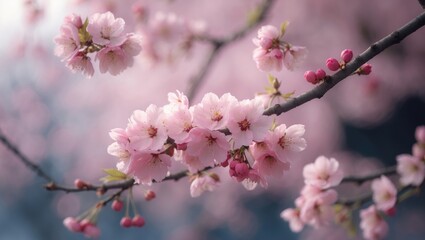 Zoomed-in shot of cherry blossoms in full bloom
