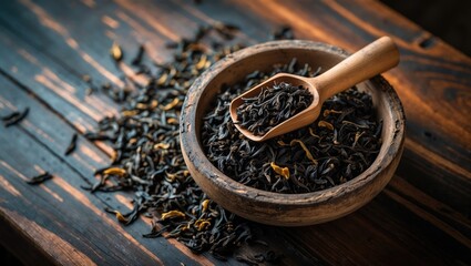 Overhead shot of dried tea leaves