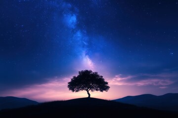 Lone tree under the stars