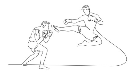 continuous one line drawing with muay thai sport match concept. vector illustration