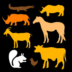 Collection of animals in jungle and domestic theme using silhouette vectors