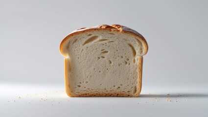 Isolated white background with a single slice of bread