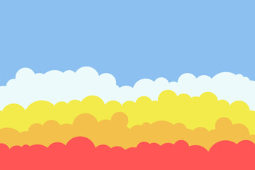 Cartoon sky background with clouds. Content background colorful sky with copyspace.