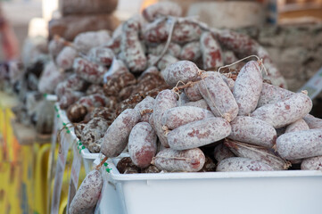 market in Italy, containers with taralli snacks
