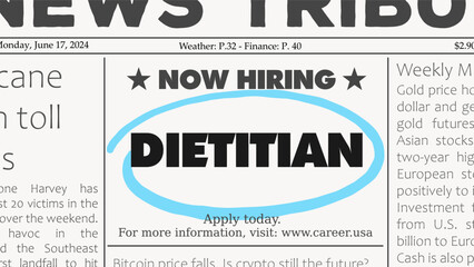 Dietitian career. Recruitment offer - job ad. Newspaper classified ad career opportunity.