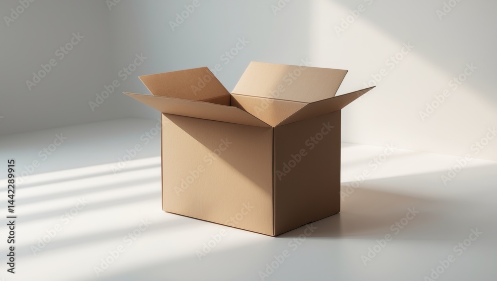 Poster Front-facing cardboard box featuring shadows and isolated setting