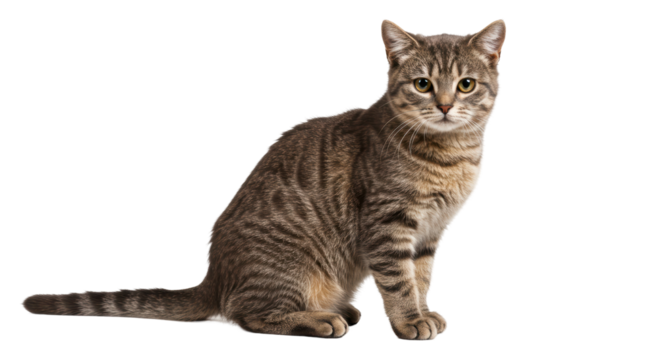 Isolated Brown Tabby Cat Sitting Side View