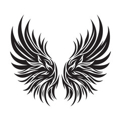 Elegant vector illustration of detailed stylized wings black silhouette on white background.