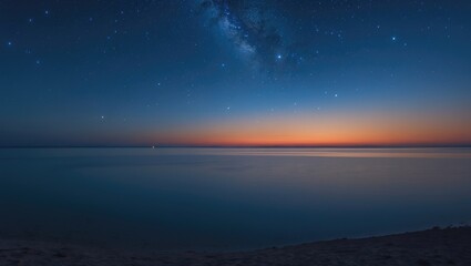 Lake reflecting the twilight sky adorned with stars after sunset.
