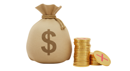 Isolated Dollar Sack with Overlapping Coins Finance concept