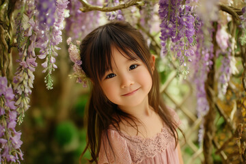 アジア人の女の子、藤の花、AI