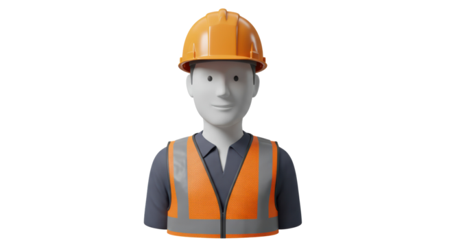 Isolated Smiling Construction Worker with Orange Hard Hat and Safety Vest
