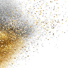 Abstract background with gold and silver glitter on a white surface