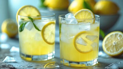 Two servings of lemonade placed on a surface