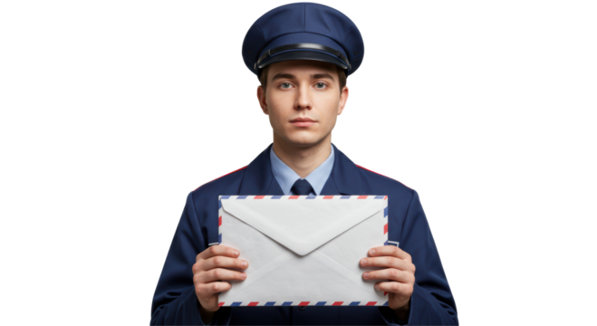 Isolated Policeman with Envelope Delivering Mail