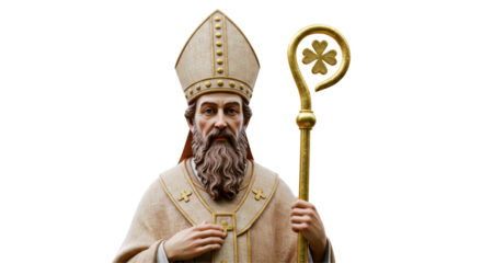 Isolated Portrait of Saint Patrick Holding Crosier