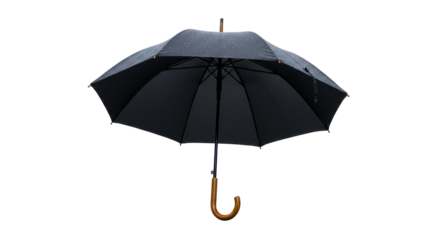 Isolated Classic Black Umbrella with Wooden Handle