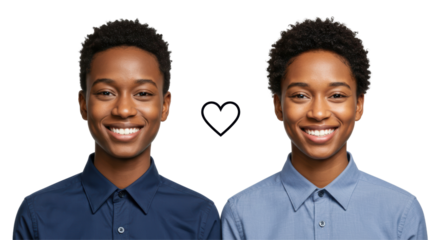 Isolated Harmonious Couple Portraits with Heart Connection