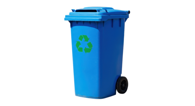 Isolated Blue Recycling Bin with Recycle Symbol Environment