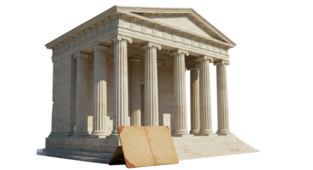 Isolated Ancient Greek Temple Ruins with Blank Sign Civilization