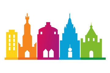 set of City icon vector silhouette illustration isolated on white background