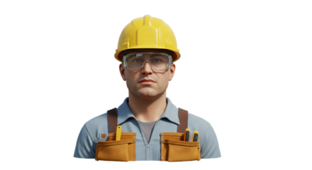 Isolated Construction Worker with Hard Hat and Safety Glasses
