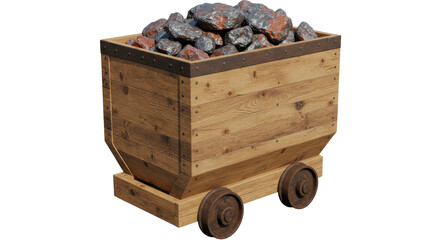 Isolated Old Mining Cart with Coal Rocks Transportation