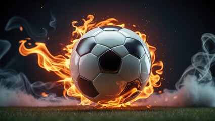 Fototapeta premium Bright flaming emblem on a football ball with a background