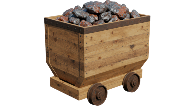Isolated Old Mining Cart with Coal Rocks Transportation