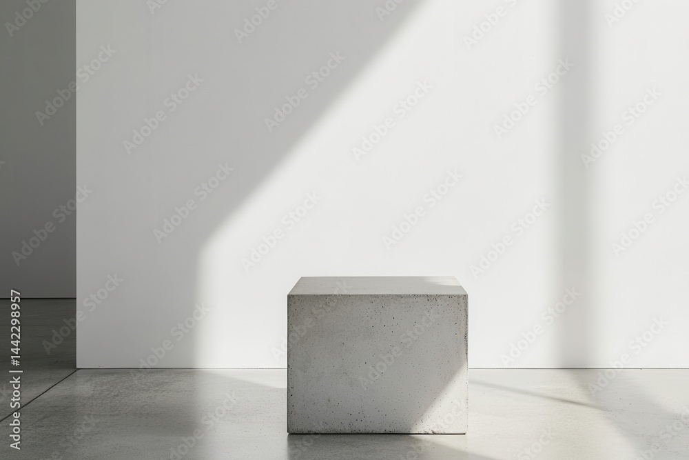 Aufkleber minimalist composition with a concrete cube in a bright, naturally lit space. architectural and desi