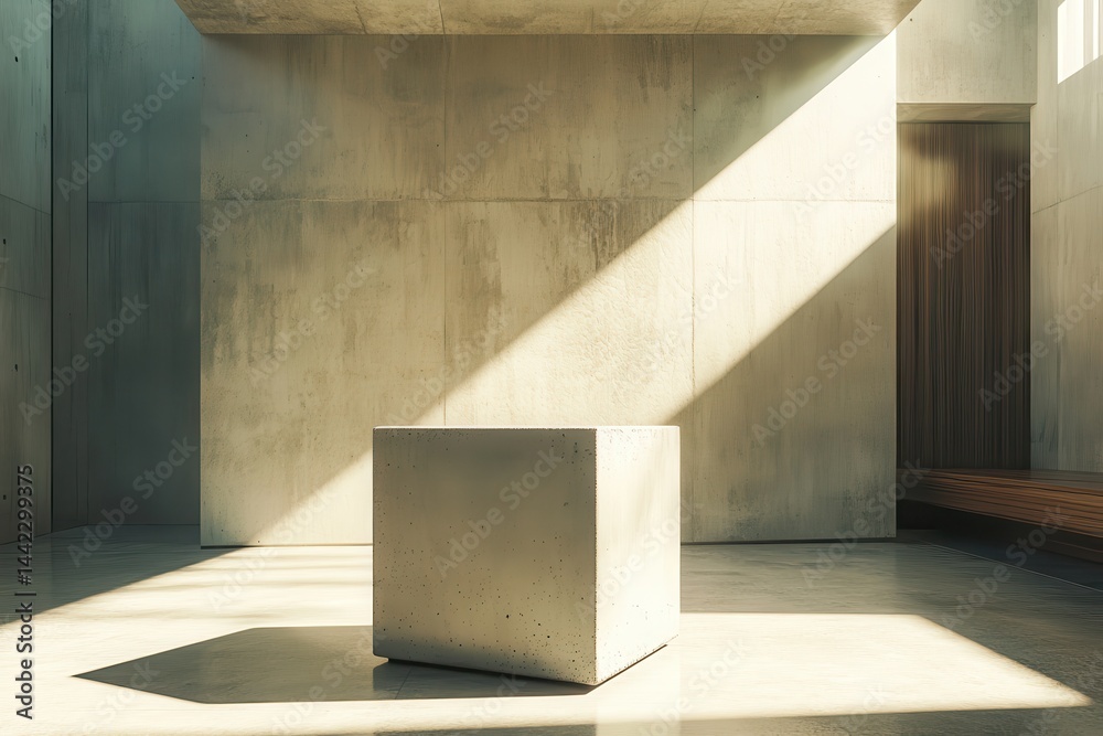 Poster minimalist concrete space: a study of light and shadow creates a serene architectural environment, h