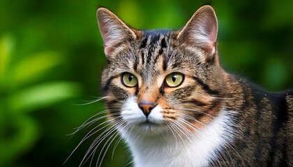 Fierce Tabby Cat with White Chest in Garden