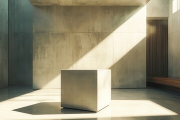Minimalist Concrete Space: A study of light and shadow creates a serene architectural environment, highlighting geometric forms and textures.
