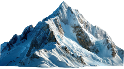 Majestic Mountain Peak: A towering snow-capped mountain peak rises majestically against a clear sky, showcasing the grandeur and power of nature.