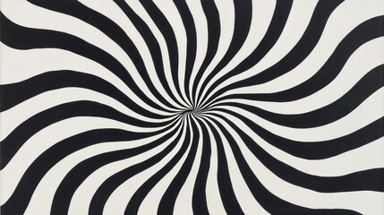 A black and white abstract painting with a spiral pattern.