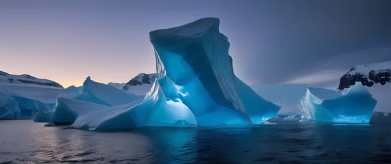 Gordijnen Chasms of blue ice in Antarctic glaciers illuminated by crystalline dawn light © RobinsonIcious