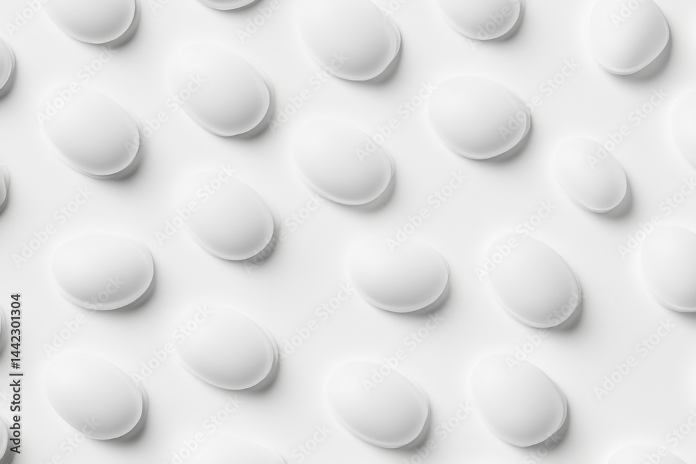 Aufkleber pattern of uniformly spaced, solid white, egg-shaped objects, creating a minimalist and clean aesthe
