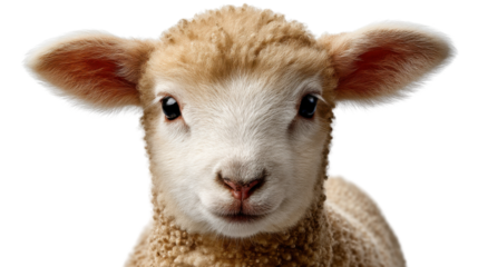 A Lamb's Gentle Gaze: A charming, close-up portrait of a young lamb, with its innocent eyes. Expressing the purity and serenity of the animal world. 