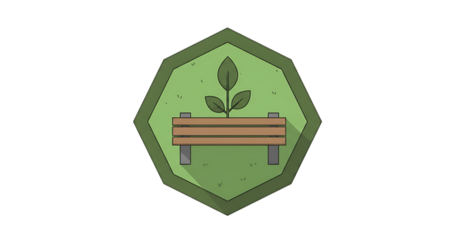 Serene Park Bench with Plant: A Symbol of Tranquility and Nature