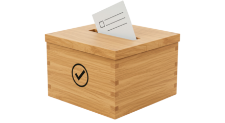 Isolated Wooden Ballot Box with Submitted Vote Symbolizing Democracy