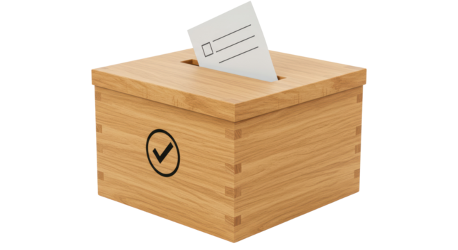 Isolated Wooden Ballot Box with Submitted Vote Symbolizing Democracy