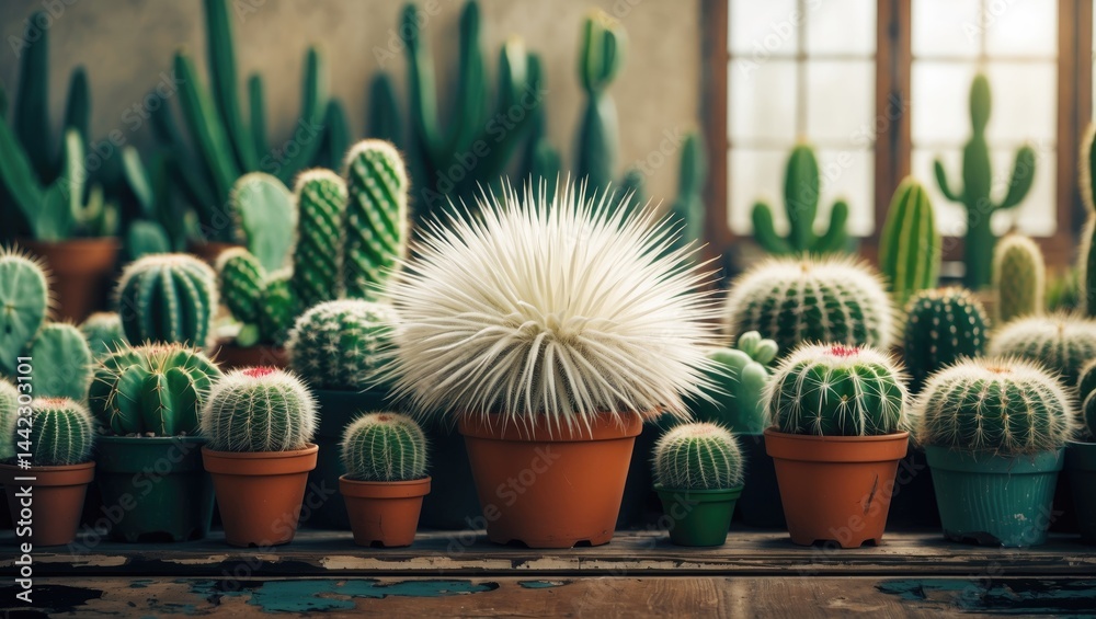 Poster Cactus positioned by the window with a soft-focus background.