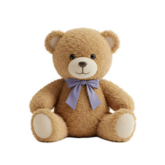 3D Render of a Cute Teddy Bear with Bow, Sitting on Transparent Background