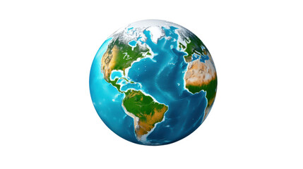 Fototapeta premium Earth's Vibrant Sphere: A detailed, photorealistic view of our planet, showcasing the stunning blues of the oceans and the verdant greens and browns of the continents.