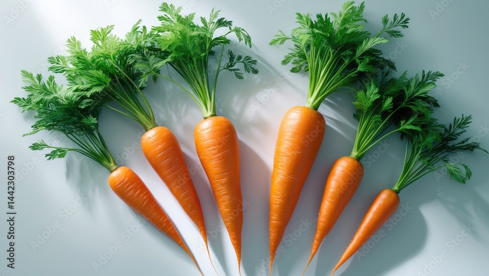 Aufkleber Carrot separated on background with clipping path and entire depth of field. Top-down view. Flat lay.
