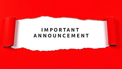 Torn red paper reveals important announcement message - urgent communication