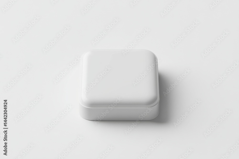 Poster Isolated shot of a simple, solid white container with rounded edges and a lid, set against a plain white background in minimalist style.