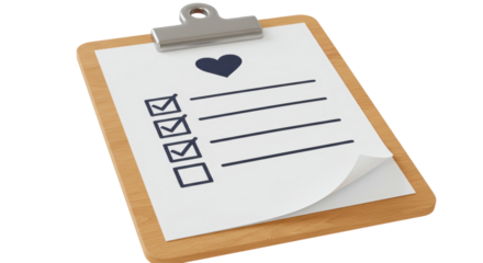 Isolated To Do List on Clipboard with Heart Symbol