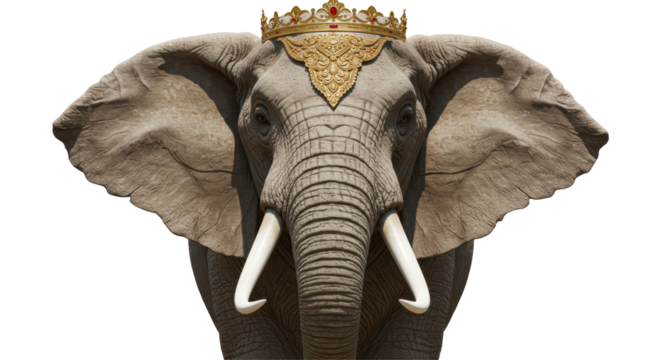 Isolated Majestic Elephant Portrait Adorned with Golden Crown
