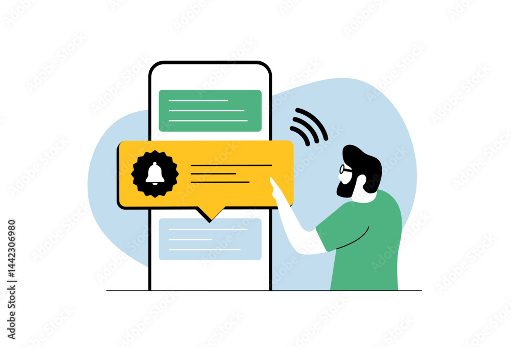 Poster mobile app notification alerts. pop-up reminders, message previews and task updates. personalized no